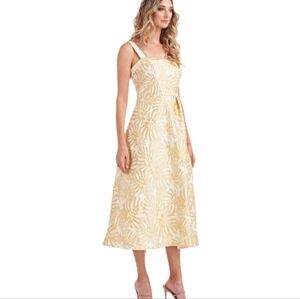 Kay Unger Liv Palm Leaf Jacquard Tea Length Cocktail Dress